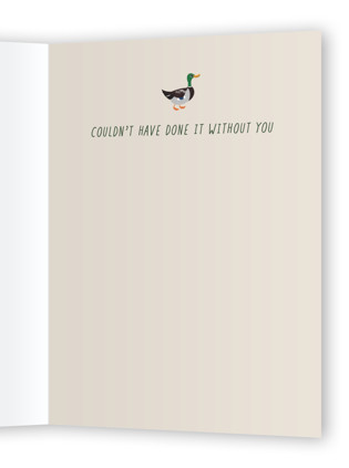 This is a hunter greeting cards with standard by Heather Schertzer called ducks in a row printing on signature in greeting cards