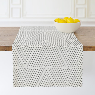 This is a white and black holiday tabletop by Jen Florentine called uneasy stripes 16x48 in standard