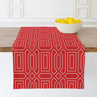 This is a tomato holiday tabletop by Phrosné Barwood called deco 16x48 in standard
