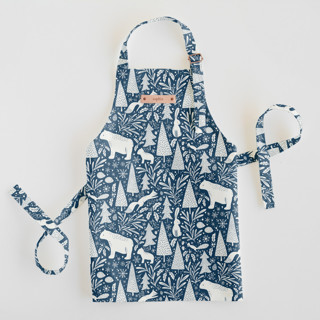 This is a navy kids aprons by Kristen Knechtel called winter woodland in standard