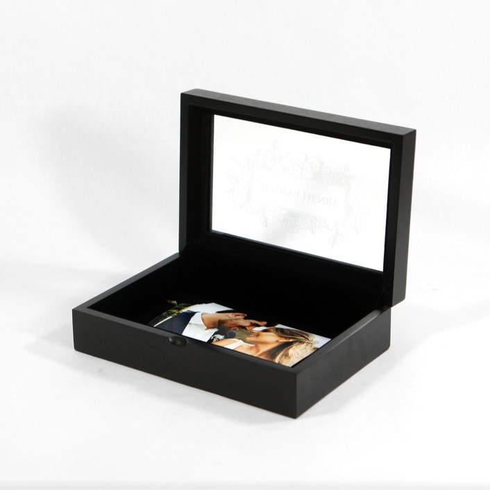 Personalized Wedding Keepsake Memories Storage Box With Glass Cover – Black Keepsake Boxes