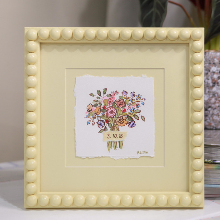 Custom Bouquet Art in Butter Yellow Frame