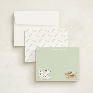 This is a grass kids thank you cards notes with standard by Susan Asbill called playful pups printing on signature in standard