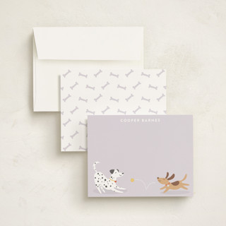 This is a lavender kids thank you cards notes with standard by Susan Asbill called playful pups printing on signature in standard