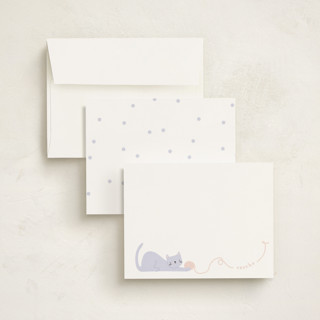 This is a lilac kids thank you cards notes with standard by Angela Thompson called smitten kitten printing on signature in standard