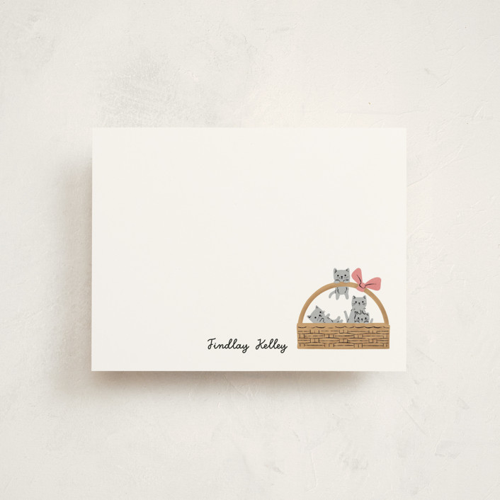 "A Basket of Kittens" - Whimsical & Funny Children's Stationery in Mist by mo kelley.