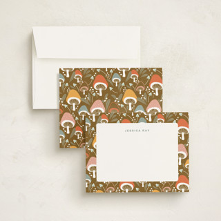 This is a dirt kids thank you cards notes with standard by INSVY Design Studio called whimsical mushrooms printing on signature in standard