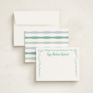 This is a teal forget me nots kids thank you cards notes with standard by Kate Ross called tiny flora printing on signature in standard
