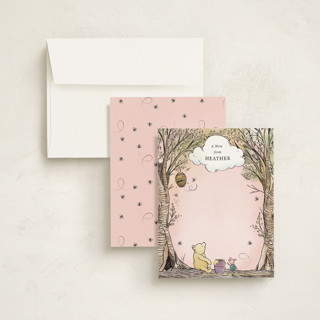 This is a petal pink kids thank you cards notes with standard by Becky Nimoy called disney's winnie the pooh in the wood printing on signature in standard