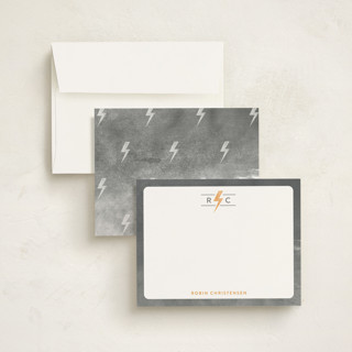 This is a cloudy day kids thank you cards notes with standard by Shirley Lin Schneider called lightning monogram printing on signature in standard