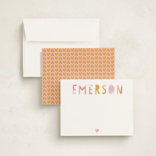 This is a tangerine kids thank you cards notes with standard by Melanie Severin called painted name printing on signature in standard