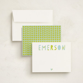 This is a lime kids thank you cards notes with standard by Melanie Severin called painted name printing on signature in standard