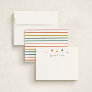 This is a rainbow kids thank you cards notes with standard by Stacey Meacham called rainbow hearts printing on signature in standard