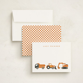 This is a tangerine kids thank you cards notes with standard by Snow and Ivy called big truck parade printing on signature in standard