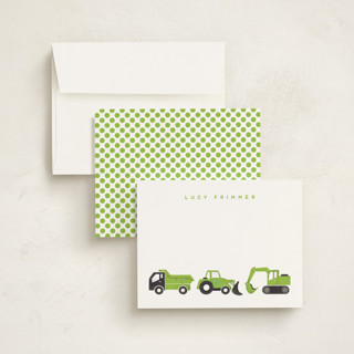 This is a lime kids thank you cards notes with standard by Snow and Ivy called big truck parade printing on signature in standard