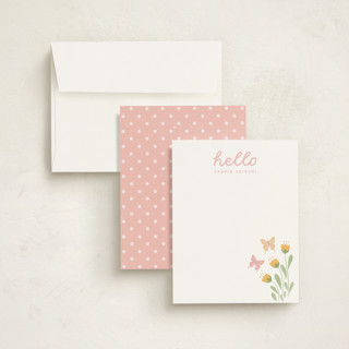 This is a salmon kids thank you cards notes with standard by Sabrin Deirani called lovely garden printing on signature in standard