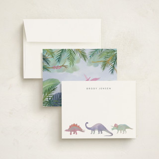 This is a cotton candy kids thank you cards notes with standard by Joanna Griffin called dinosaur parade printing on signature in standard
