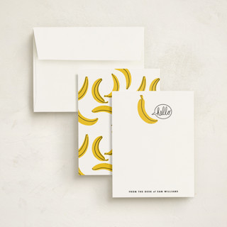 This is a banana kids thank you cards notes with standard by mo kelley called hello banana printing on signature in standard