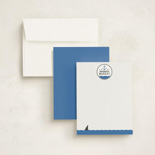 This is a deep blue kids thank you cards notes with standard by Adam Lorber called beware of the shark printing on signature in standard