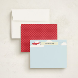 This is a pale carmine kids thank you cards notes with standard by Ann Gardner called in the clouds printing on signature in standard