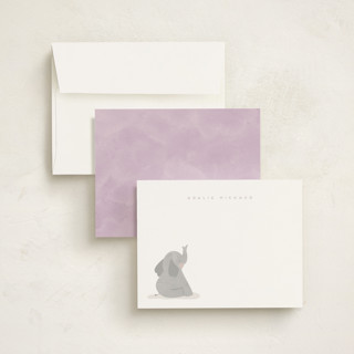 This is a grape kids thank you cards notes with standard by Angela Garrick called blushing elephant printing on signature in standard