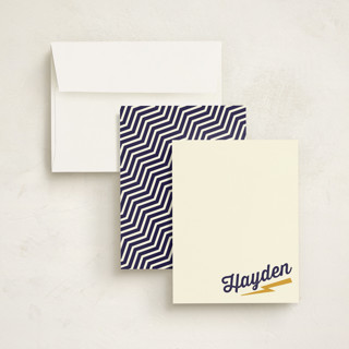 This is a navy kids thank you cards notes with standard by Rebecca Bowen called zeus printing on signature in standard