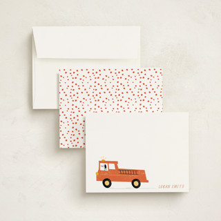 This is a fire engine kids thank you cards notes with standard by Angela Thompson called sound the alarm! printing on signature in standard