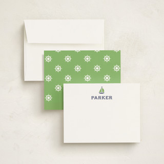 This is a leaf kids thank you cards notes with standard by Lauren Chism called seafarer printing on signature in standard