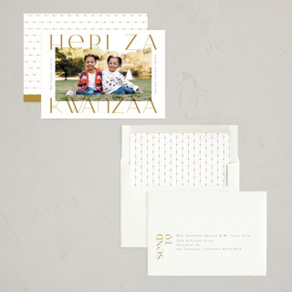 This is a golden kwanzaa cards with standard by Ana de Sousa called merriest&bright printing on recycled smooth signature in standard