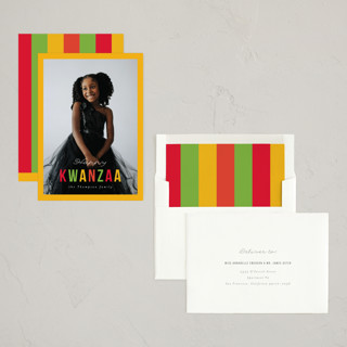This is a confetti kwanzaa cards with standard by AK Graphics called colored kwanzaa printing on recycled smooth signature in standard