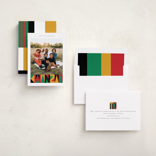 This is a sugar kwanzaa cards with standard by Angela Garrick called kwanzaa blocks printing on recycled smooth signature in standard