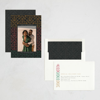 This is a ebony kwanzaa cards with standard by Tamara Hilje called woven printing on recycled smooth signature in standard