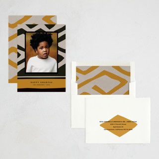 This is a ochre kwanzaa cards with standard by Sumak Studio called bold pattern printing on recycled smooth signature in standard