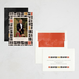 This is a licorice kwanzaa cards with standard by Corinne Malesic called kwanzaa tiles printing on recycled smooth signature in standard