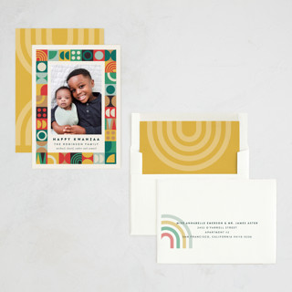 This is a sunset kwanzaa cards with standard by Maria Alou called modern kwanzaa printing on recycled smooth signature in standard