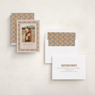 This is a cream kwanzaa cards with standard by Carmia Jordaan called kente border printing on recycled smooth signature in standard