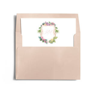 This is a pearl wedding envelopes with standard by Elly called palm beach crest (add-on) printing on signature in liner
