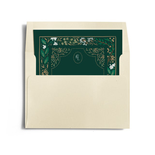 This is a evergreen wedding envelopes with standard by Alethea and Ruth called illuminated storybook printing on signature in liner