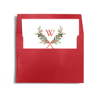 This is a cardinal wedding envelopes with standard by Melanie Kosuge called monogram wreath printing on signature in liner