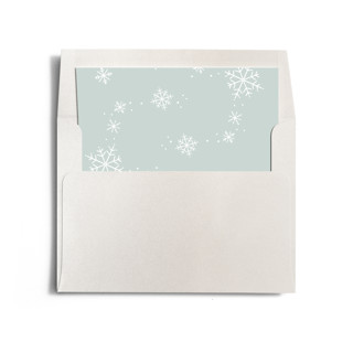 This is a snow wedding envelopes with standard by Rebecca Durflinger called snowflake flurry printing on signature in liner