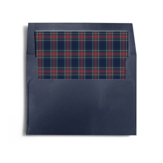 This is a navy wedding envelopes with standard by Minted called petite plume windsor tartan printing on signature in liner