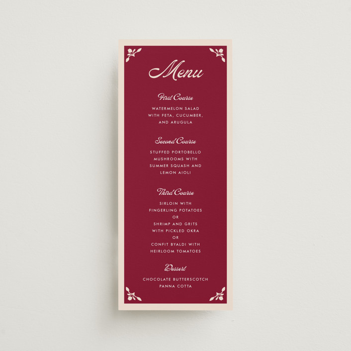 "Victorian Chic" - Vintage Long Menus in Garnet by Morgan Kendall.