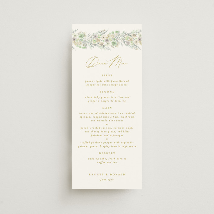 "Floral Arch" - Long Menus in Greenery by Phrosné Barwood.