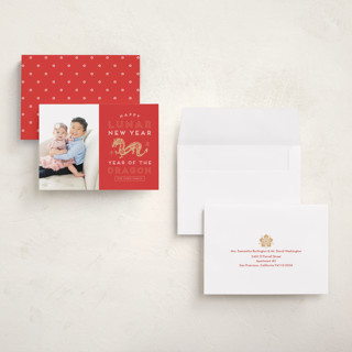 This is a ruby chinese new year cards with standard by Claudia Valenzuela called dragon emblem printing on recycled smooth signature in petite