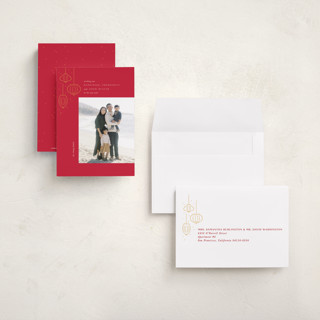 This is a scarlet chinese new year cards with standard by Creo Study called festive lanterns printing on recycled smooth signature in petite