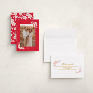 This is a scarlet chinese new year cards with standard by Creo Study called plum goodness printing on recycled smooth signature in petite