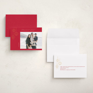 This is a scarlet chinese new year cards with standard by Creo Study called festive lanterns printing on recycled smooth signature in petite