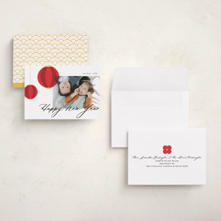 This is a noir chinese new year cards with standard by Morgan Kendall called lanterns printing on recycled smooth signature in petite