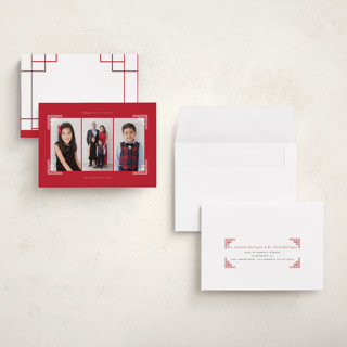 This is a crimson chinese new year cards with standard by Sejal Banker called gilded corners printing on recycled smooth signature in petite