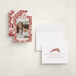 This is a crimson chinese new year cards with standard by Katharine Watson called papercut snakes printing on recycled smooth signature in petite